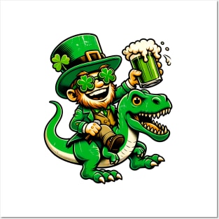 St. Paddy's Dino Ride: Festive Leprechaun & T-Rex T-Shirt Posters and Art